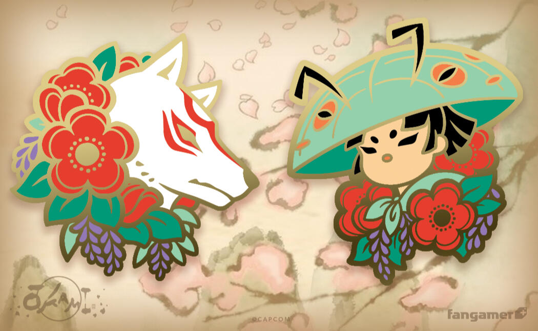 Okami "Hana Valley " pin set design for Capcom